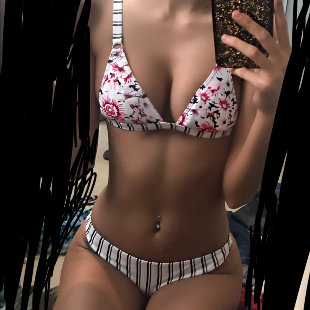 Floral & Striped Bikini Set